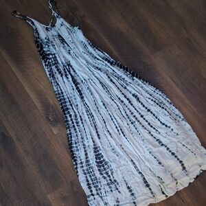 Blue and White Tie-Dye Maxi Dress with Criss Cross Adjustable Back Straps